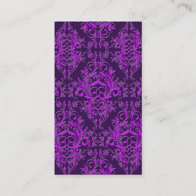 Damask Wildflowers, Embossed Metal in Purple Business Card (Front)