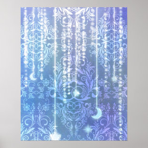 Damask Wildflowers, MADAM VALESKA in Blue Poster