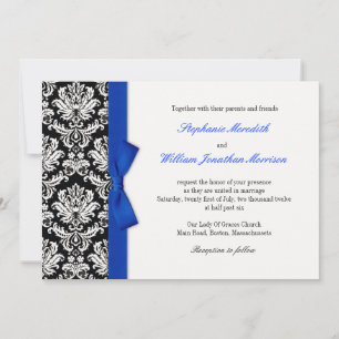 Damask With Blue Bow Wedding Invitation