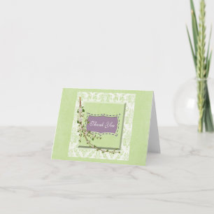 Damask with floral branch thank you card