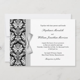 Damask With Grey Silver Bow Wedding Invitation