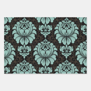 Damask Wrapping Paper Flat Sheet Set of 3