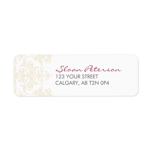 Damask Yellow Address Label Return Address Label (Front)