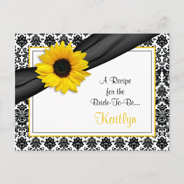 Damask Yellow Sunflower Recipe Card for the Bride (Front)