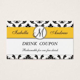 Damask Yellow Wedding Free Drink Coupon Card