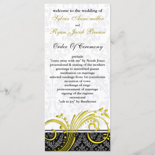 damask yellow Wedding program (Front)