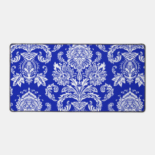 Damask Zaffre Blue Contemporary Monochromatic Desk Mat