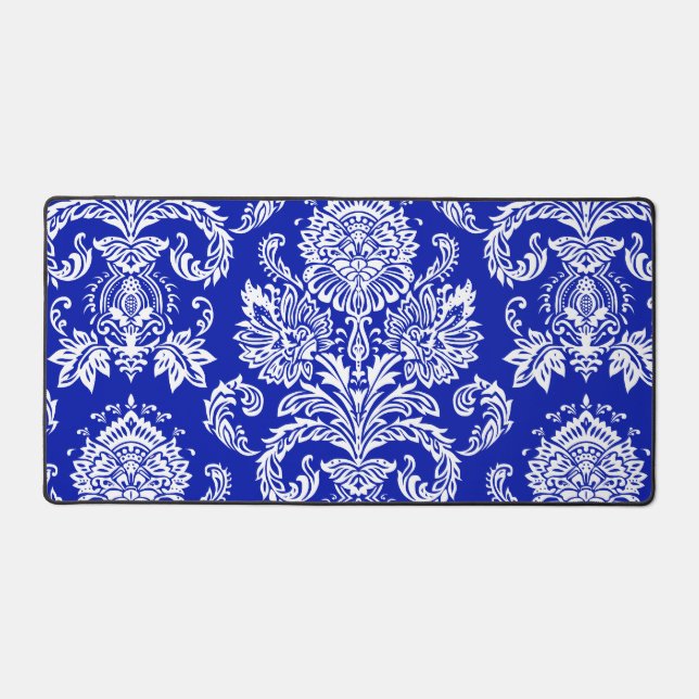Damask Zaffre Blue Contemporary Monochromatic Desk Mat (Front)