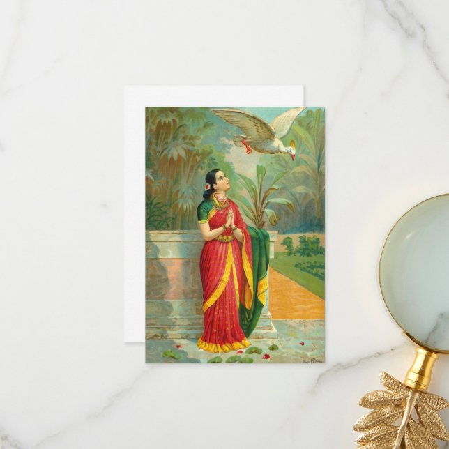 Damayanti and the Swan by Raja Ravi Varma Thank You Card (Front/Back In Situ)