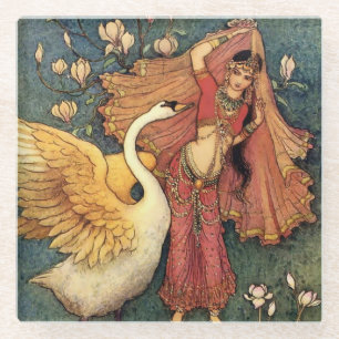 “Damayanti and the Swan” by Warwick Goble Glass Coaster