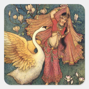 “Damayanti and the Swan” by Warwick Goble Square Sticker