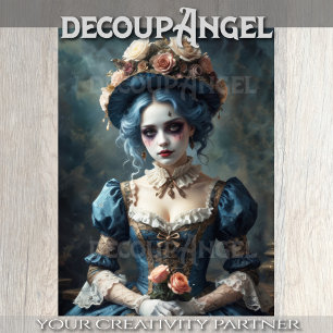 Dame in Costume with Flowers - Decoupage - Tissue Paper