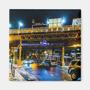 Damen CTA Station at Night Magnet
