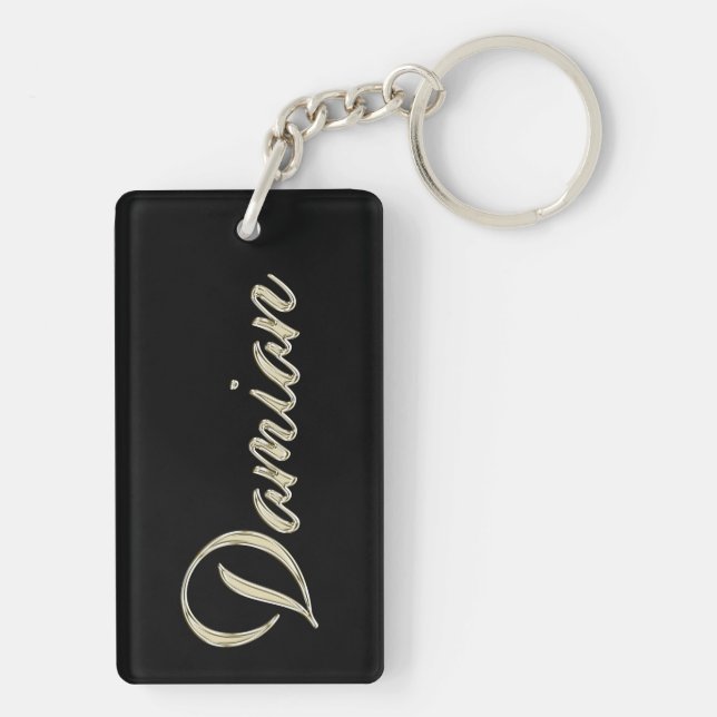 Damian Name White Gold Keychain Pendant (Back)