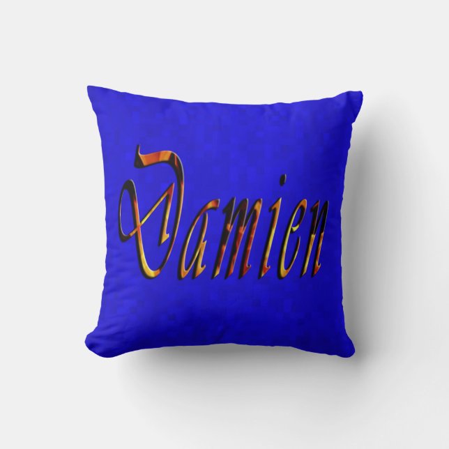 Damien Name Logo On Hot Blue Mosaic, Cushion (Front)