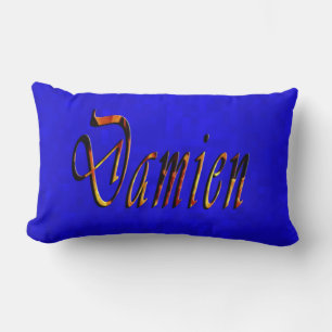 Damien Name Logo On Hot Blue Mosaic, Lumbar Cushion