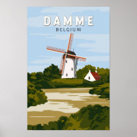 Damme Belgium Retro Travel Art Vintage