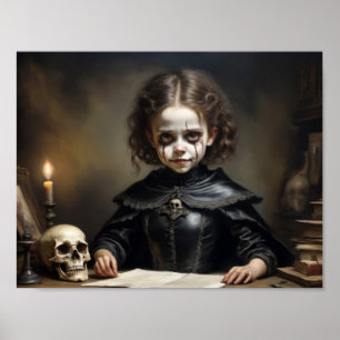 Damned witch child of skulls in Victorian dress Poster