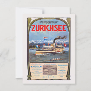 Dampfschiffahrt Zürichsee Vintage Poster 1900 Postcard
