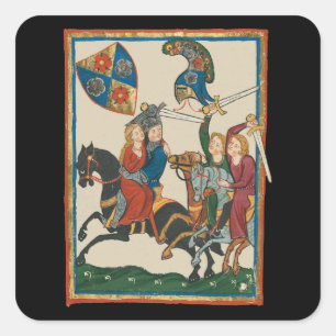 Damsel In Distress, 14th Century Mediaeval Art Square Sticker