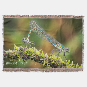 Damselflies Macro - Iridescent Love on Moss Throw Blanket