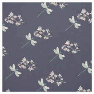 Damselfly and Pink Flowers Fabric