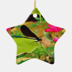 Damselfly and Rose Ceramic Ornament