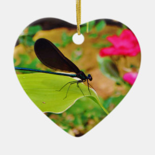 Damselfly and Rose Ceramic Tree Decoration