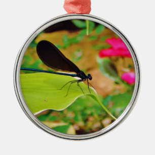 Damselfly and Rose Metal Ornament