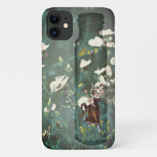 Damselfly woman in a bottle in a field of gilia iPhone 11 case