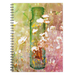 Damselfly woman in a bottle in a field of gilia notebook