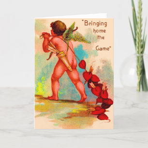 Dan Cupid Bringing Home the Game Valentine Holiday Card