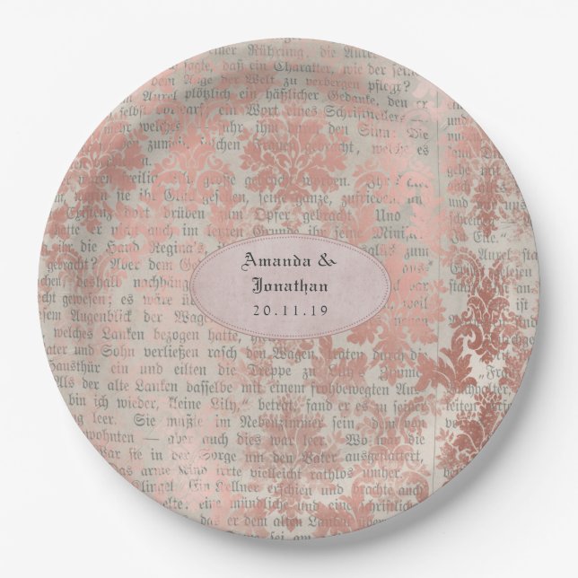 Danask Rose Gold Vintage Chic Wedding Paper Plate (Front)