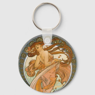 Dance (1898), Alphonse Mucha Fine Art Nouveau Key Ring