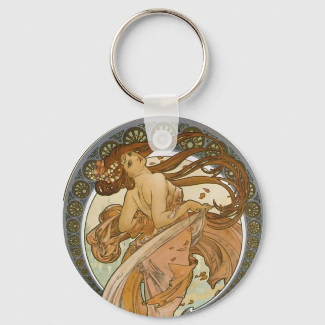 Dance (1898), Alphonse Mucha Fine Art Nouveau Key Ring (Front)