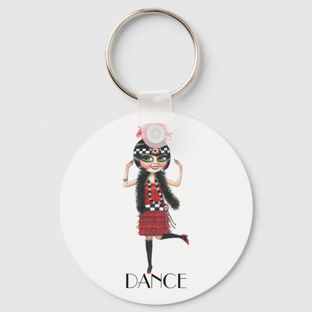 Dance 1920s Costume Big Eye Flapper Girl Key Ring (Front)