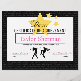 Dance Achievement Certificate Recital Award Stars Custom Letterhead