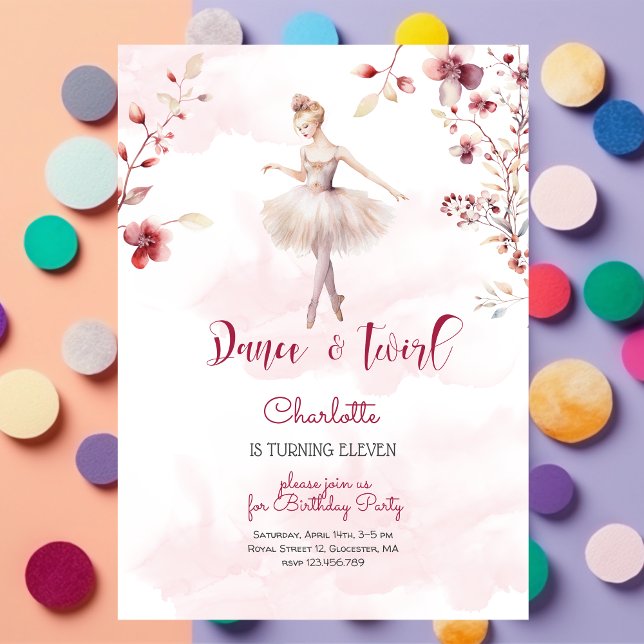 Dance and twirl ballerina birthday invitation (Creator Uploaded)