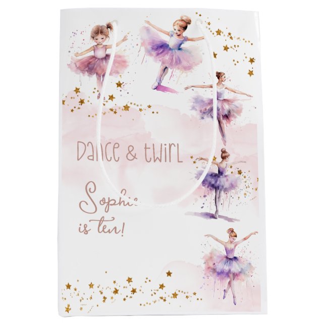 Dance and twirl ballerina birthday medium gift bag (Front)