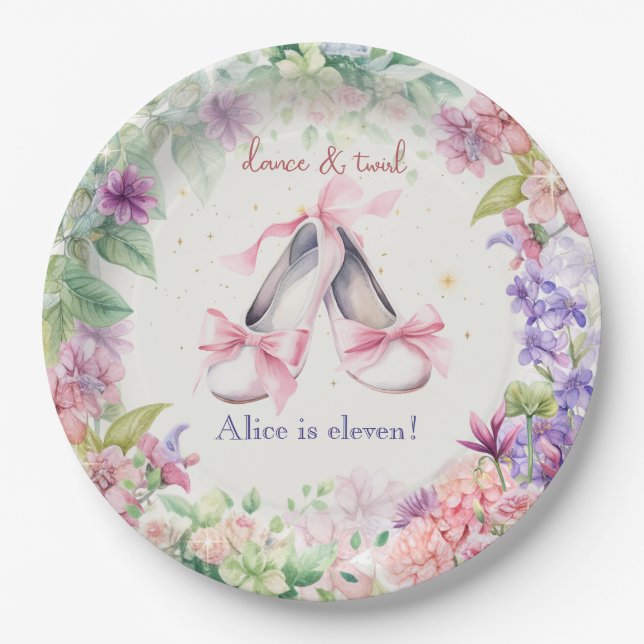 dance and twirl ballerina birthday paper plate (Front)