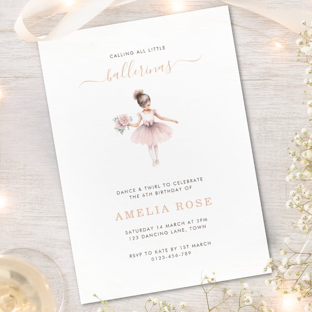 Dance and Twirl Ballerina Birthday Simple Elegant  Invitation (Creator Uploaded)