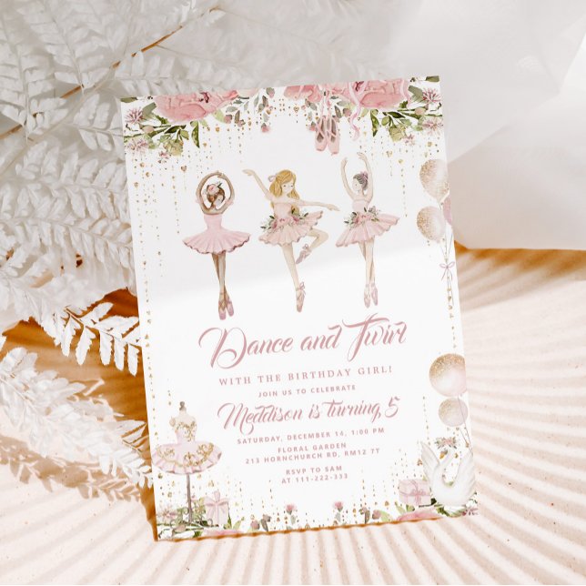 Dance and twirl ballerina blush pink girl birthday invitation (Creator Uploaded)