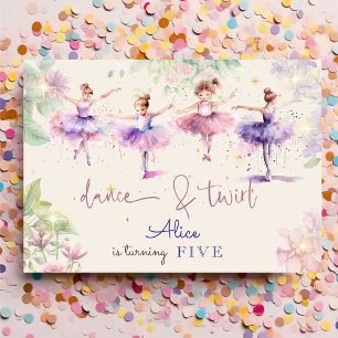 Dance and twirl ballerina watercolor birthday invitation