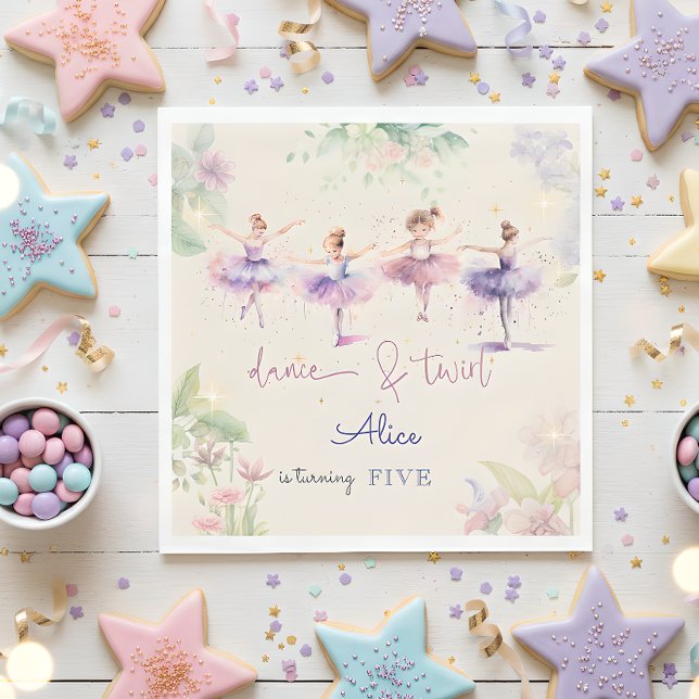 Dance and twirl ballerina watercolor birthday napkin (Creator Uploaded)