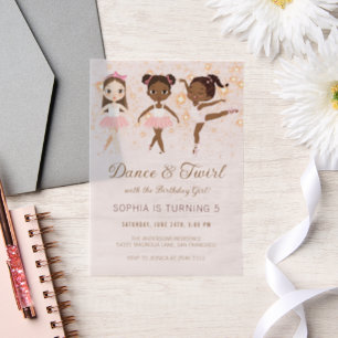 Dance and Twirl Ballet Birthday Vellum Invitations