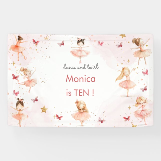 Dance and twirl cute ballerina ballet kid birthday banner (Horizontal)