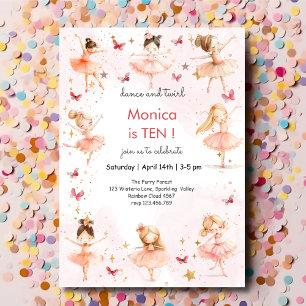 Dance and twirl cute ballerina ballet kid birthday invitation