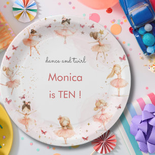 Dance and twirl cute ballerina ballet kid birthday paper plate