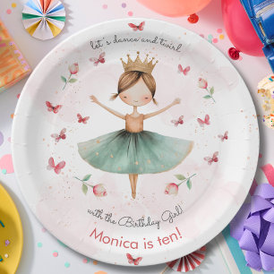 Dance and twirl cute ballerina ballet kid birthday paper plate