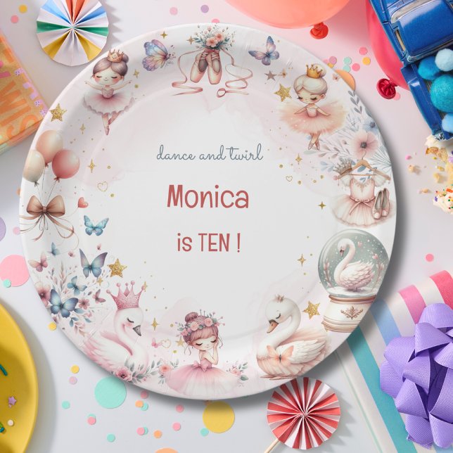 Dance and twirl cute ballerina ballet kid birthday paper plate (Creator Uploaded)